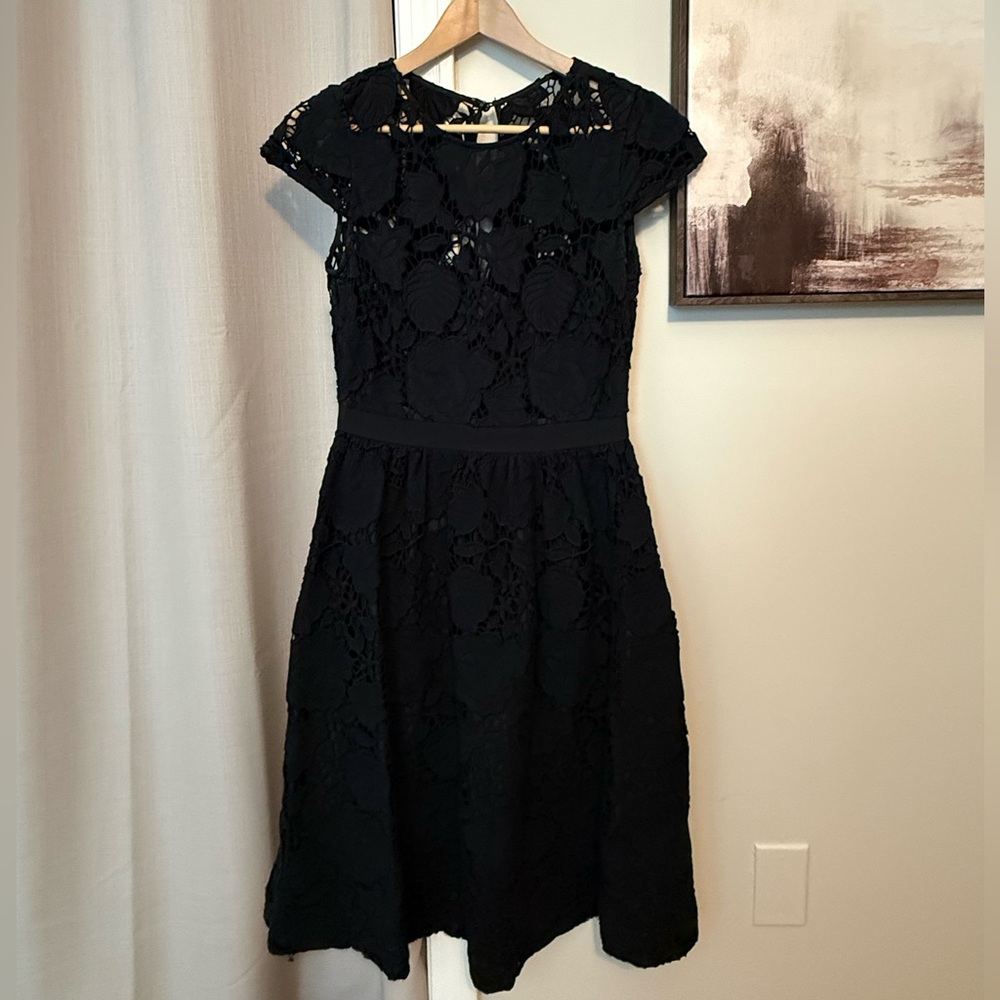 J. Crew Black Lace Midi Dress